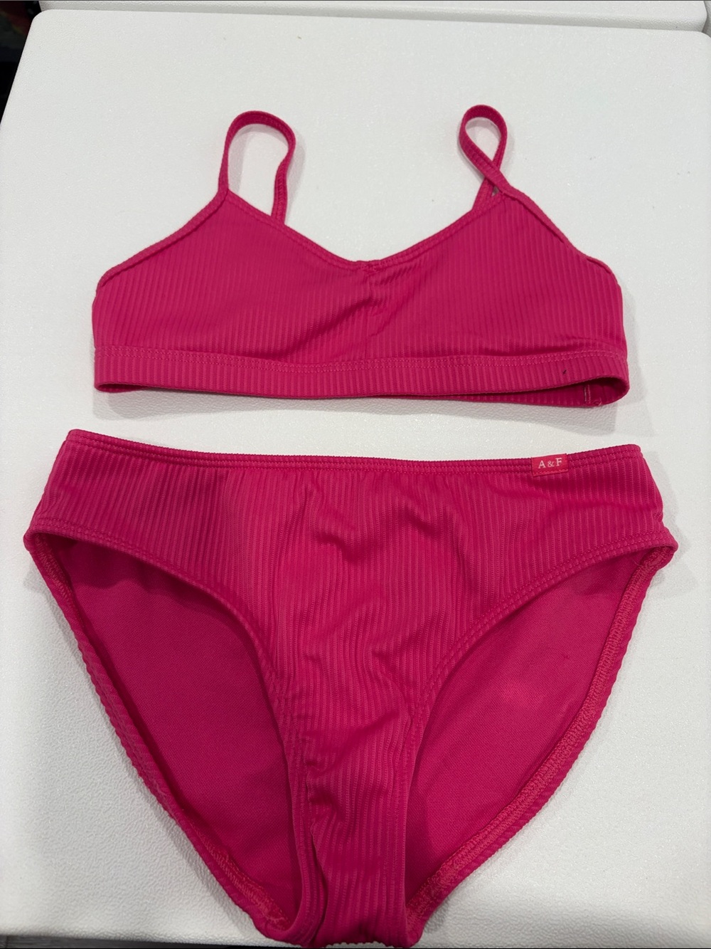 abercrombie kids Bright Pink Ribbed Two-Piece Swim Set